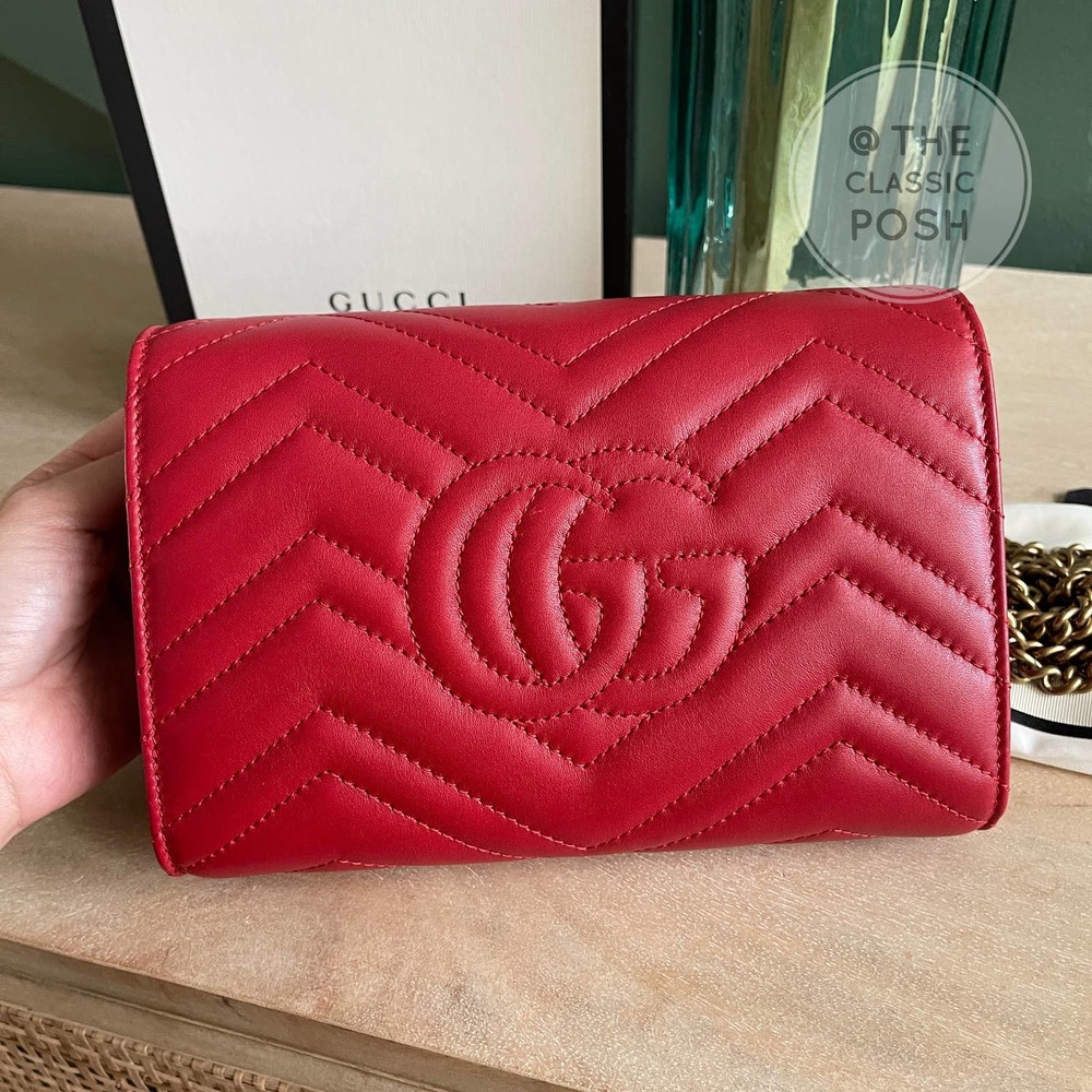 ❌SOL❌ NEW Gucci Marmont WOC Chain Wallet Red Leather Bag - Picture 2 of 11
